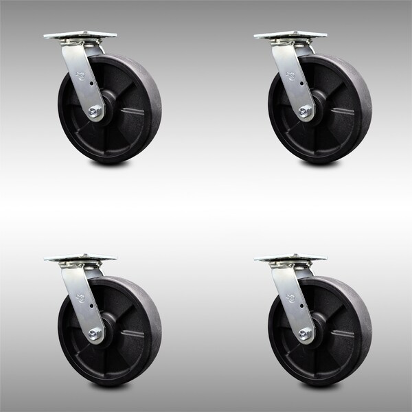 8 Inch SS Glass Filled Nylon Wheel Swivel Caster Set with Ball Bearings SCC